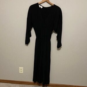 Vintage Kenar 2 Black Long Sleeve Dress, V-neck, 80s